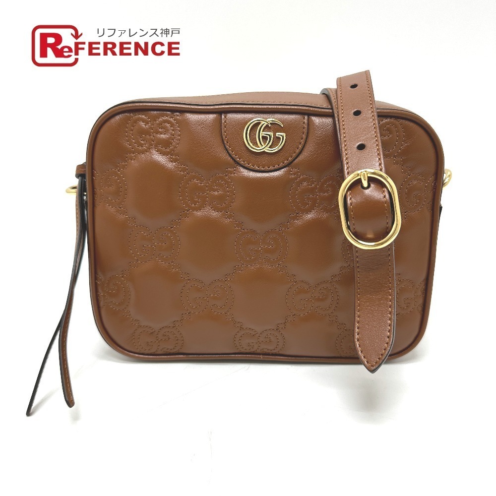 GUCCI GG Matelasse Double GG Crossbody Shoulder Bag Leather Brown